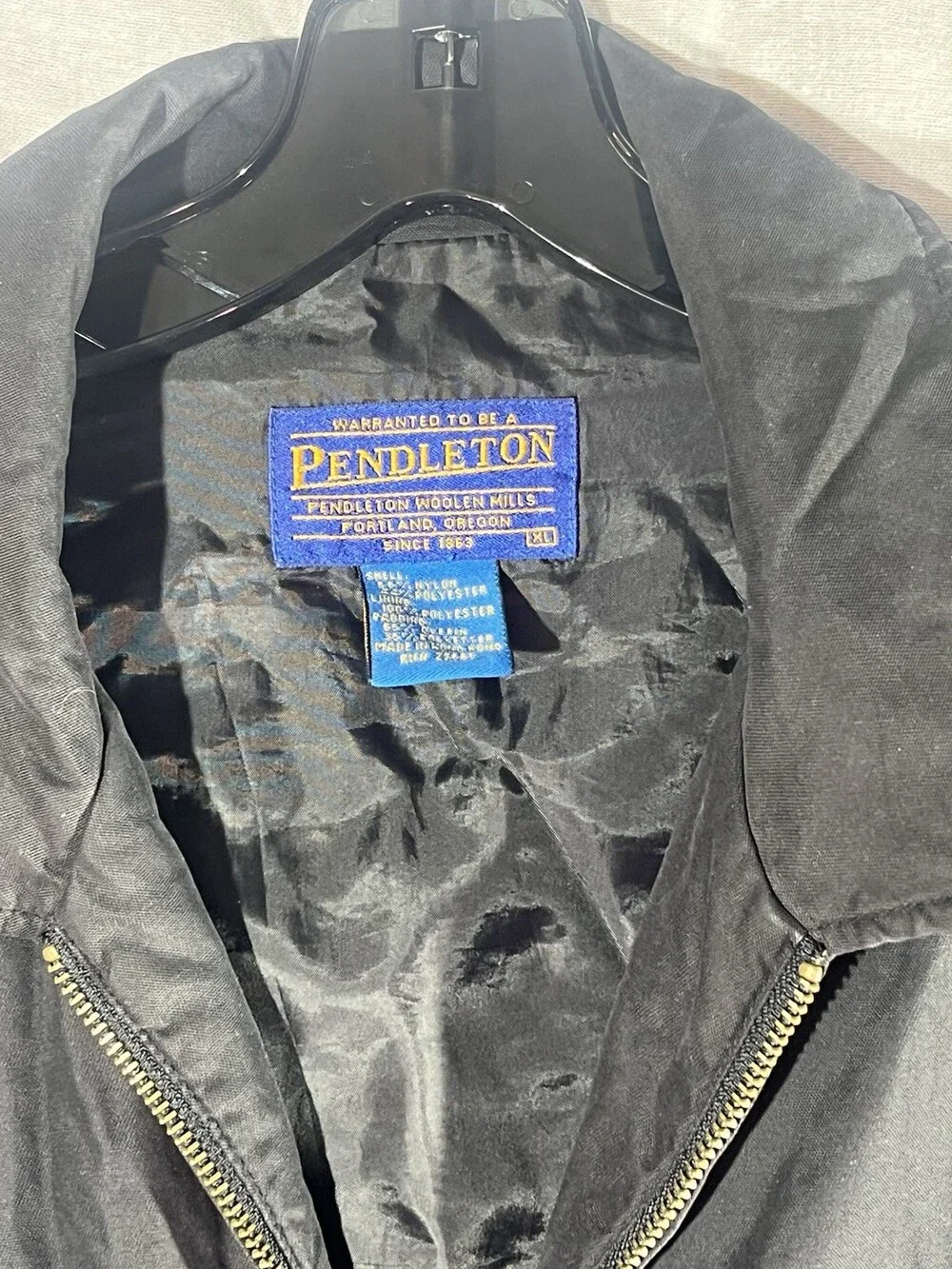 Vintage Pendleton Black Nylon Full Zip Jacket Size XL